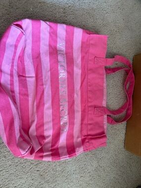 Victoria's Secret Pink Striped Canvas Tote
